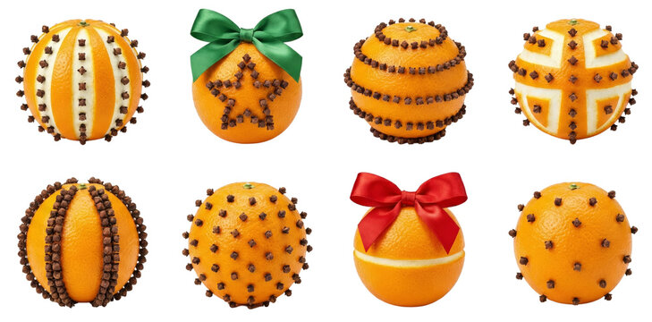 Orange Pomander Decorations with Cloves and Ribbons - Festive Holiday Craft Ideas