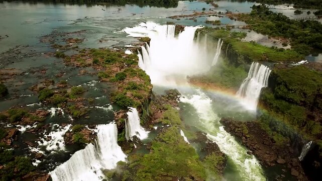 Iguazu Falls in Argentina - Brasil Border is one of the Natural Seven Wonders of the World and an UNESCO World Heritage Site. High quality 4k footage