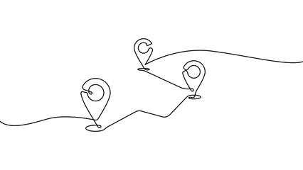 Continuous line location pin path illustration vector, map navigation route connection and travel destination concept
