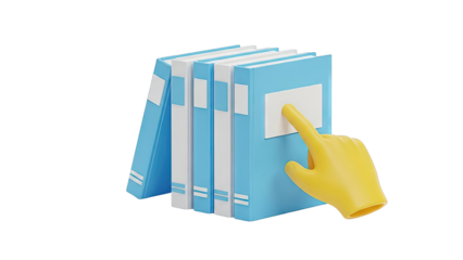 3D Render of Blue Books with a Yellow Hand Clicking