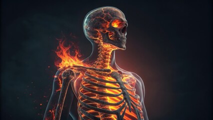 Fiery Human Skeleton Depicting Aggressive Bone Disease