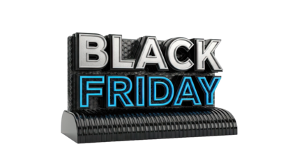 Black Friday 3D Text Logo with Neon Blue Glow
