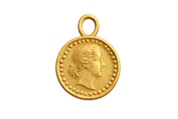 Gold antique roman woman profile pendant on transparent background