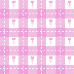 Seamless Pattern with Heart Lollipop and Gingham Background