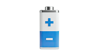 3D Rendered Battery Icon with Plus and Minus Symbols