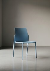 Minimalist sky blue chair in a neutral room, casting soft shadows interior