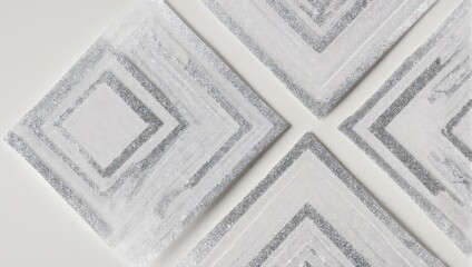 Naklejka premium Abstract close-up of four diamond-shaped panels with textured, layered gray and white designs