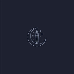 Moon and tower line art logo representing guidance, mystery, and strength.