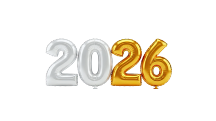 Gold and Silver "2026" Number Balloons