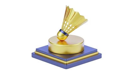 Golden Badminton Shuttlecock Trophy on Pedestal