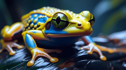 a brightly colored poison dart frog,