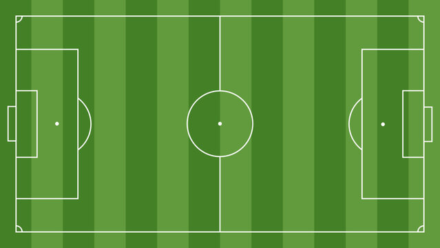 Soccer Field with Vertical Grass Stripes Top View Illustration