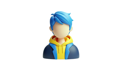 3D Cartoon Character Avatar with Blue Hair and Hoodie