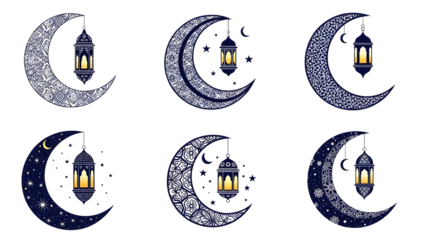 Ramadan crescent moon lanterns isolated on transparent background