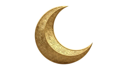 Golden crescent moon isolated on transparent background for ramadan celebrations
