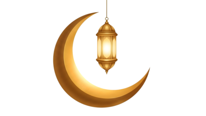 Ramadan crescent moon lantern isolated on transparent background