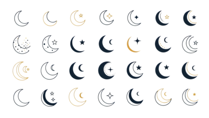 Ramadan crescent moon phases isolated on transparent background