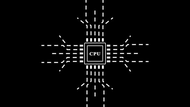Technology multicolor CPU circuit board background. Computer motherboard with cpu icon , CPU text and circuit lines icon animation .