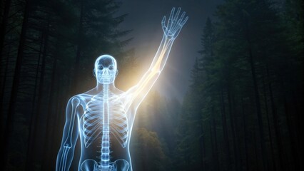 Man with Glowing Phantom Limb Outline in Forest