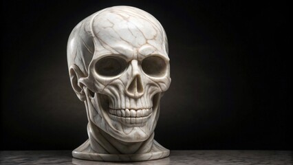 Marble Skull Sculpture with Veined Texture