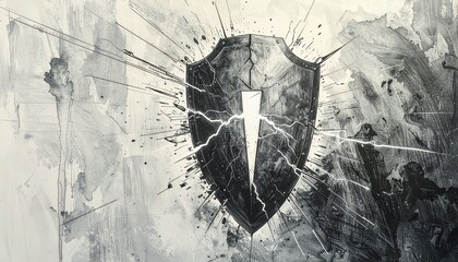 Shield breaking through a stormy background