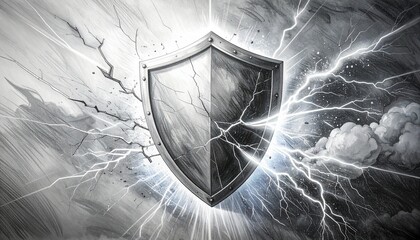 Shield breaking through a stormy background