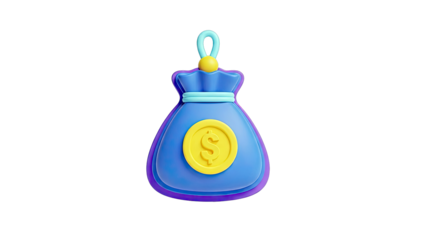 3D Rendering of a Blue Money Bag with a Dollar Coin