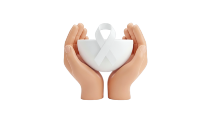 Hands Holding White Ribbon in Bowl