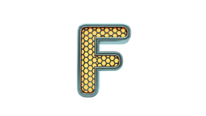 Letter F with Hexagonal Pattern and Metallic Border