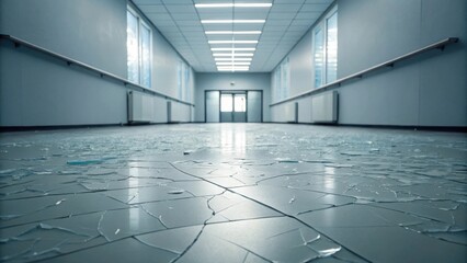Shattered Glass Hallway Floor With Cracked Textures