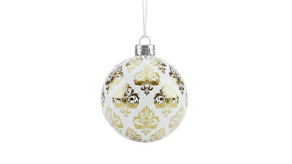 Elegant White Christmas Ornament with Gold Damask Pattern