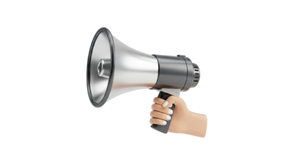 Hand holding a silver and black megaphone