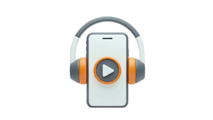 3D Render of Smartphone with Headphones and Play Button