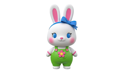 Cute Cartoon Bunny in Overalls with a Blue Bow