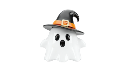 Cute Ghost Wearing a Witch Hat