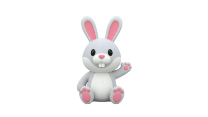 Cute Gray Bunny Toy Waving Hello