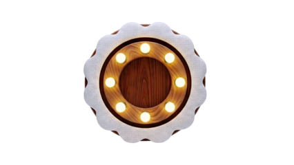 Round Vanity Mirror with Lights and Wood Frame