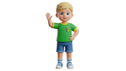 3D Cartoon Boy Waving Hand