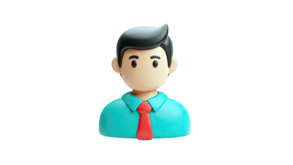 3D Cartoon Man Icon with Teal Shirt and Red Tie