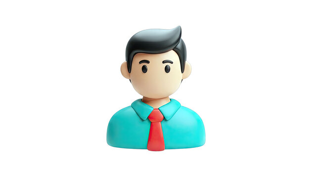 3D Cartoon Man Icon with Teal Shirt and Red Tie - Powered by Adobe