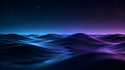 Mesmerizing Abstract Waves: Neon Blue and Purple Liquid Landscape Under Starlit Sky