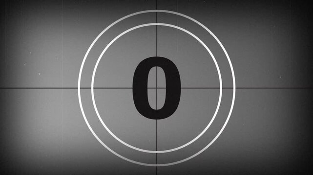5 to 0 second old film countdown animation. Countdown movie projector retro vintage style 4K resolution.