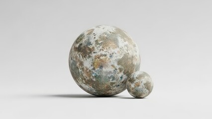 Speckled stone orbs resting on white surface