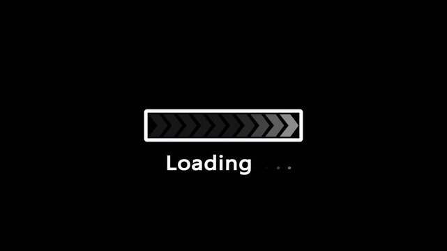 Loading bar with chevron segments and text " Loading..." on a black background progress indicator