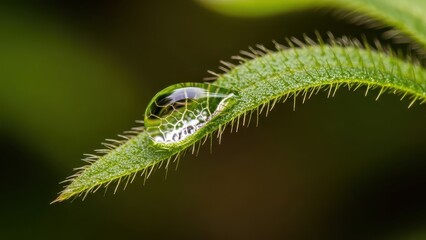 Dewdrop clings to vibrant green leaf edge