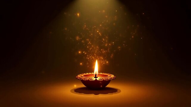 A serene Diwali scene featuring a minimalist floating diya against a dark background in a video