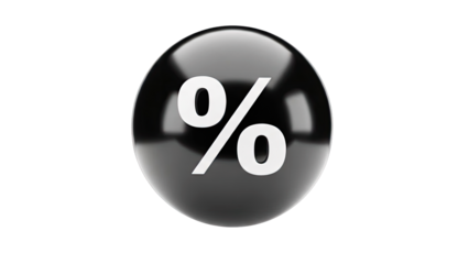 Glossy Black Sphere with Percent Symbol