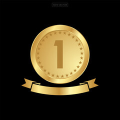Gold,  medals. Metal coins. First, second, third place award frames vector illustration on black background