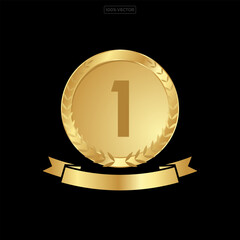 Gold,  medals. Metal coins. First, second, third place award frames vector illustration element