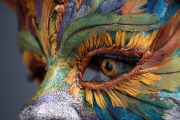 Feathered Mardi Gras Carnival Mask Close Up